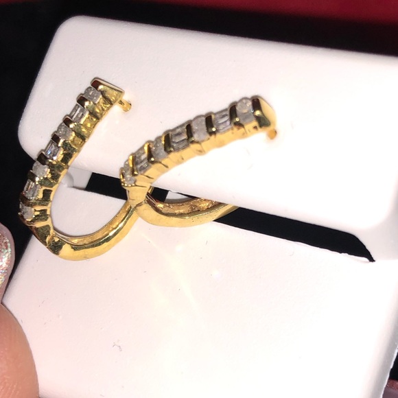 Beautiful Certified Real Diamond Baguette Hoops - Picture 6 of 7